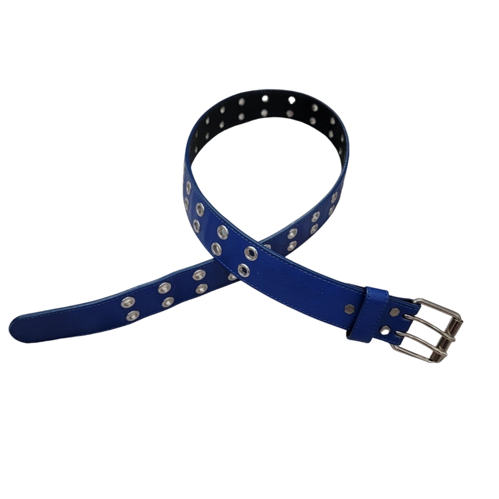 Edgy Bright Blue Double Grommet Belt Unisex Punk Metal 80’s 90’s Size 32 - Picture 13 of 13